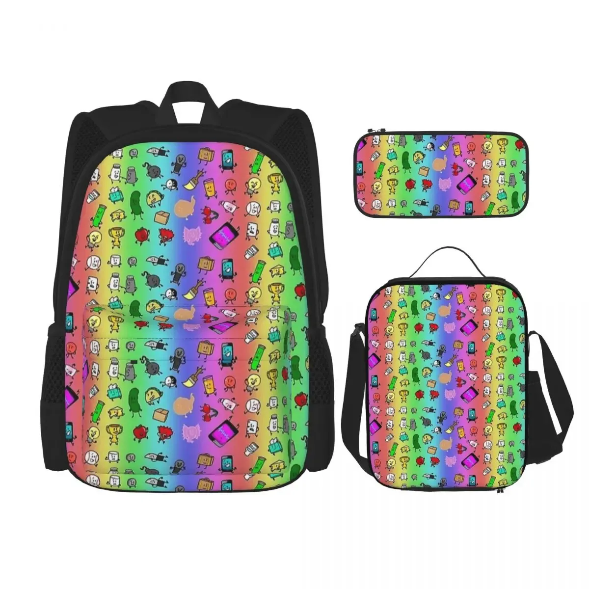 bfdi bfb et tpot bataille pour dream island dessin animé 3pecs/ensemble sac à dos pour adolescent ordinateur portable sac à bandoulière sac à déjeuner trousse à crayons
