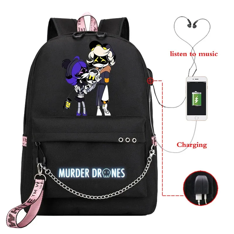 dessin animé meurtre drones sac à dos femmes hommes décontracté usb sac de charge voyage sac à dos garçon fille anime meurtre drones sacs d'école mochila