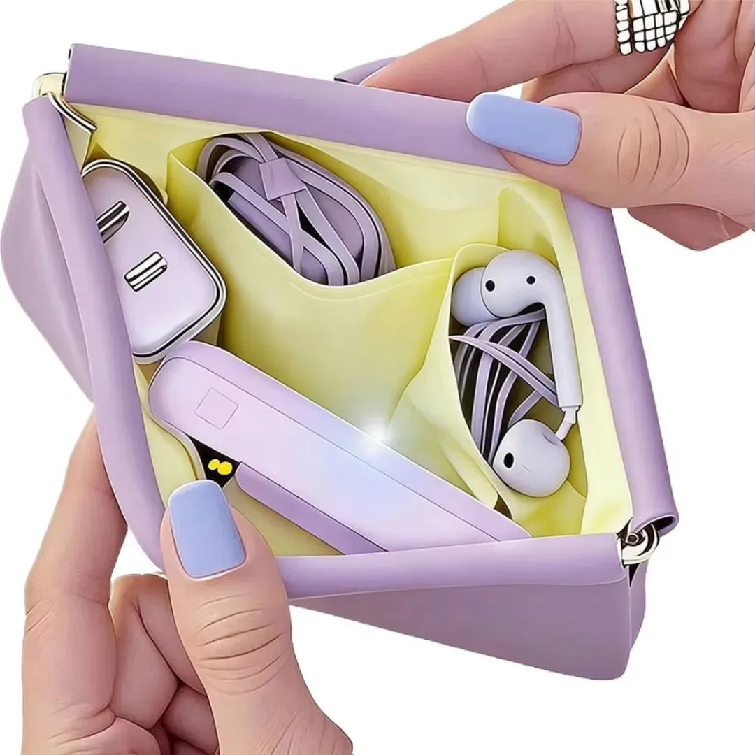 Sac à main fermé automatique, Mini sac de rangement séparé en PU pour câble de chargement d'écouteurs, portefeuille zéro Portable, sac de rangement pour pièce de monnaie et rouge à lèvres