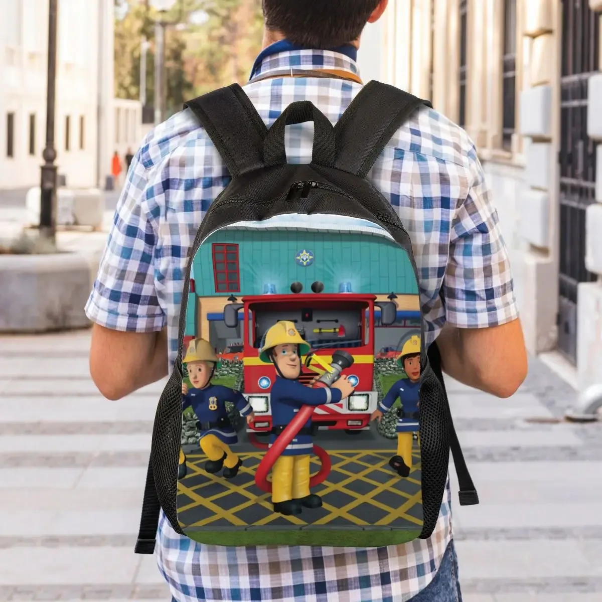 sac à dos de voyage personnalisé sam le pompier pour hommes et femmes, cartable pour ordinateur portable d'école, sac à dos d'étudiant de dessin animé