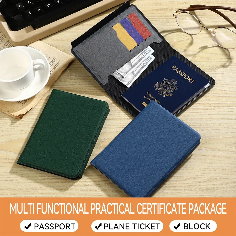 Portefeuille de voyage multifonctionnel en cuir texturé avec porte-cartes, pochette pour billets et porte-documents pour les voyages