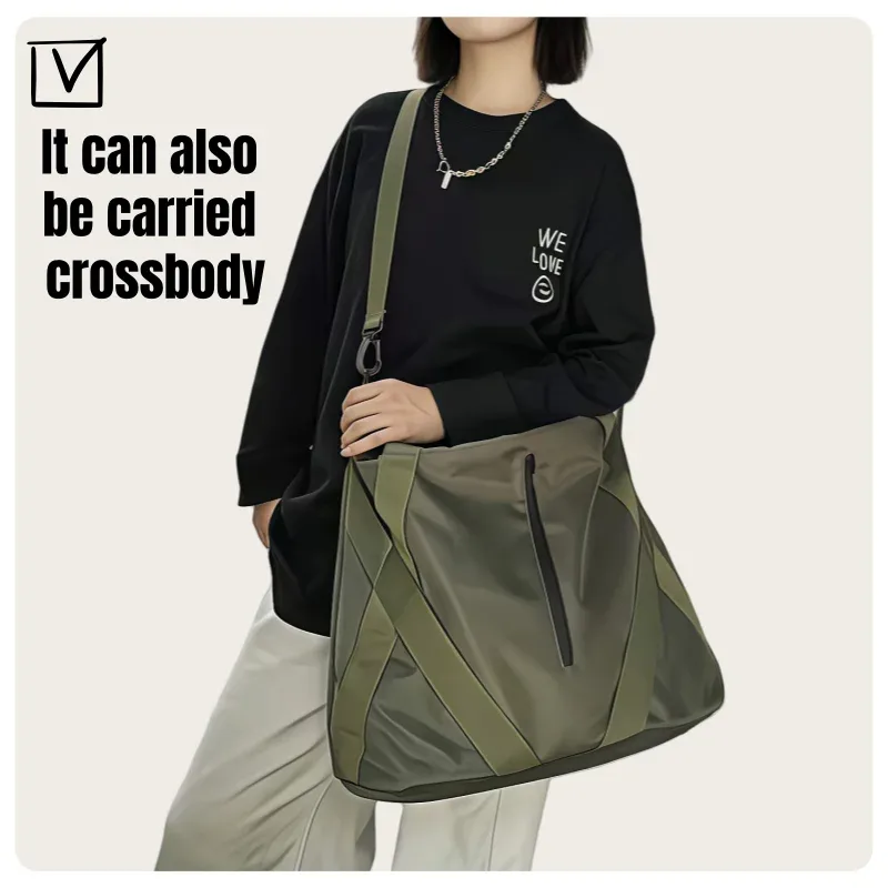 sac de rangement tendance et à la mode, grande capacité, style instagram, unisexe, adapté aux étudiants, fabriqué en nylon imperméable, disponible en noir et vert foncé, peut être utilisé comme sac à main, sac bandoulière, sac à épaule, sac de voyage ou sac fourre-tout.