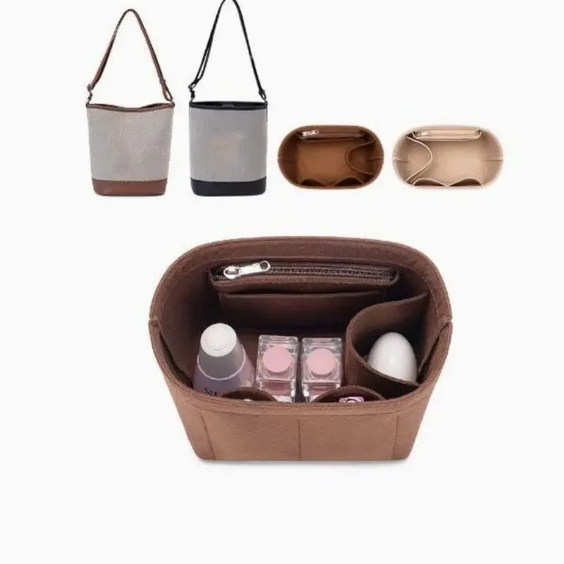 organisateur de sac à insérer en feutre multi-poches, organisateur de maquillage, doublure parfaite pour les femmes, sacs à main, sac seau, accessoires, sac à cosmétiques