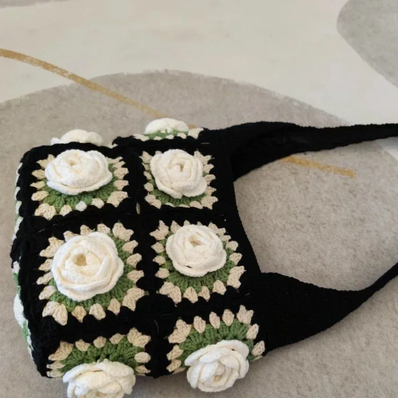 kit de matériel de sac à bandoulière carré, kit de bricolage au crochet, sac à main tissé pour femmes et adolescentes, cadeau pour anniversaire romantique