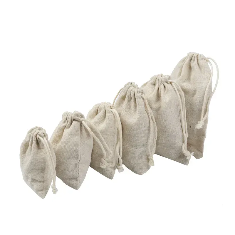 sacs de rangement de voyage en coton et lin à cordon de serrage, plusieurs tailles, pochette beige pour pièces de monnaie, cartes d'identité, cartes de crédit, cadeaux, sacs d'organisation de bijoux