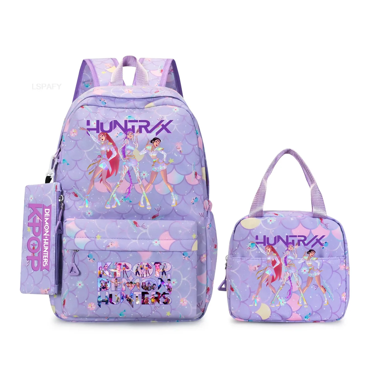 Sac à dos KPop Demon Hunters 3 pièces en nylon, sac à livres Rumi Mira Zoey HUNTR/X Saja Boys, sac d'école simple grande capacité, sac de voyage et de loisirs