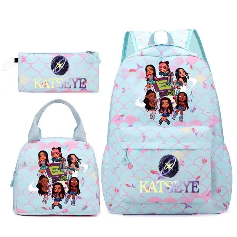 sac à dos amusant katseye, imperméable, grande capacité, pour ordinateur portable, sac d'école, pour femmes et hommes, motif dessin animé, sac de voyage, ensemble de 3 pièces.