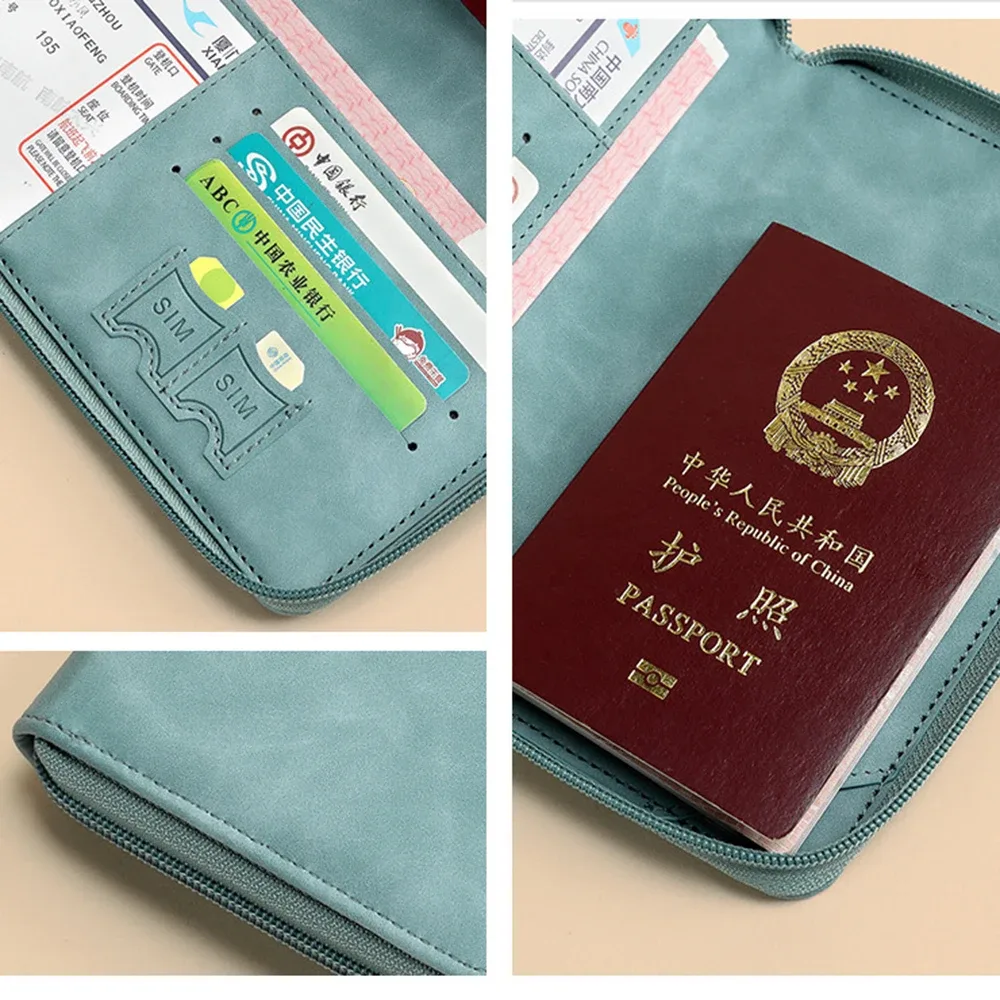 porte-passeport à fermeture éclair rfid, pince pour billets, léger, pour voyage, carte d'embarquement, paquet de certificat, portefeuille, blocage, étui pour passeport, cadeau
