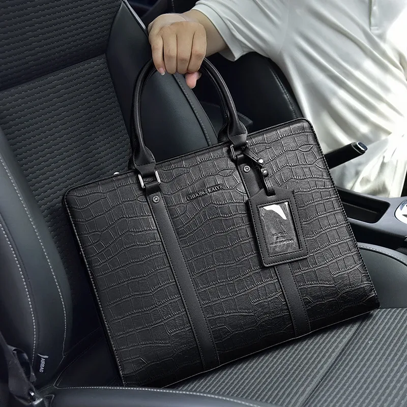 porte-documents pour hommes pvc grande capacité exécutif concepteur affaires 14 pouces ordinateur portable fichier portefeuille bureau épaule messager a4 sac