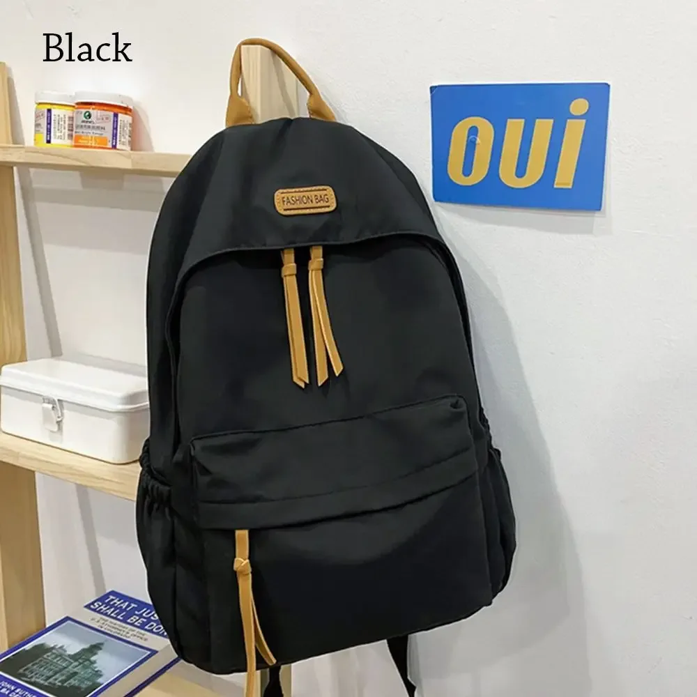 sac à dos scolaire en nylon de grande capacité, couleur unie, pour étudiants