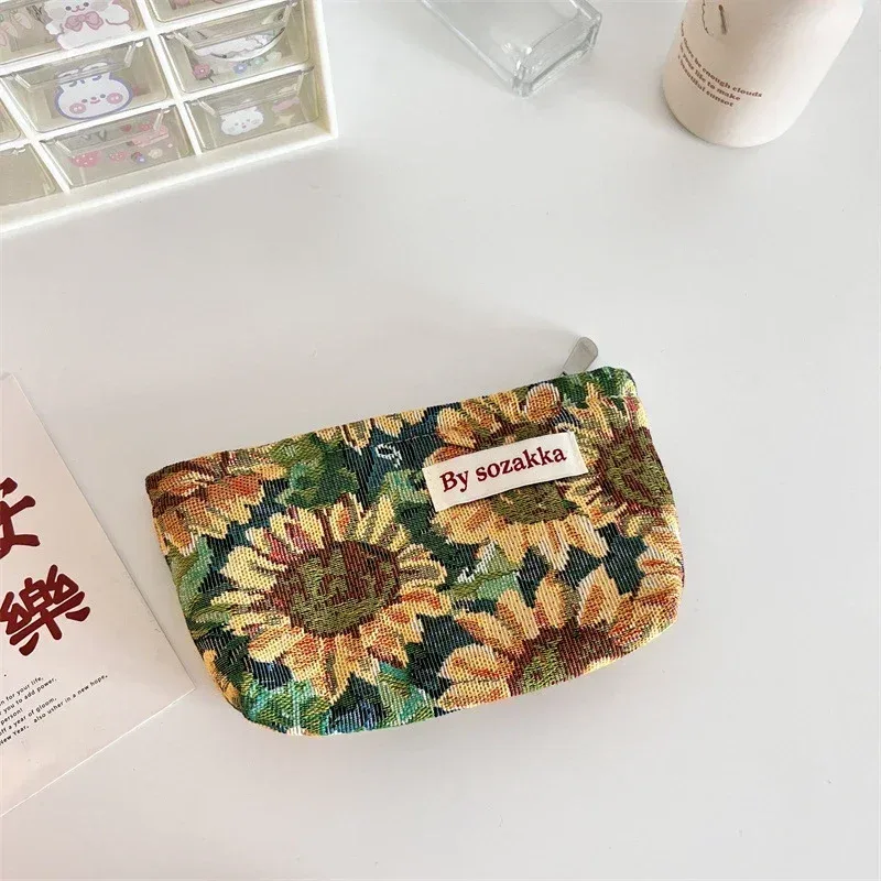 nouveaux sacs de maquillage floraux pour femmes coréennes, sac à cosmétiques, pochette de rangement, trousse de toilette de voyage, trousse de beauté en toile, trousse à crayons