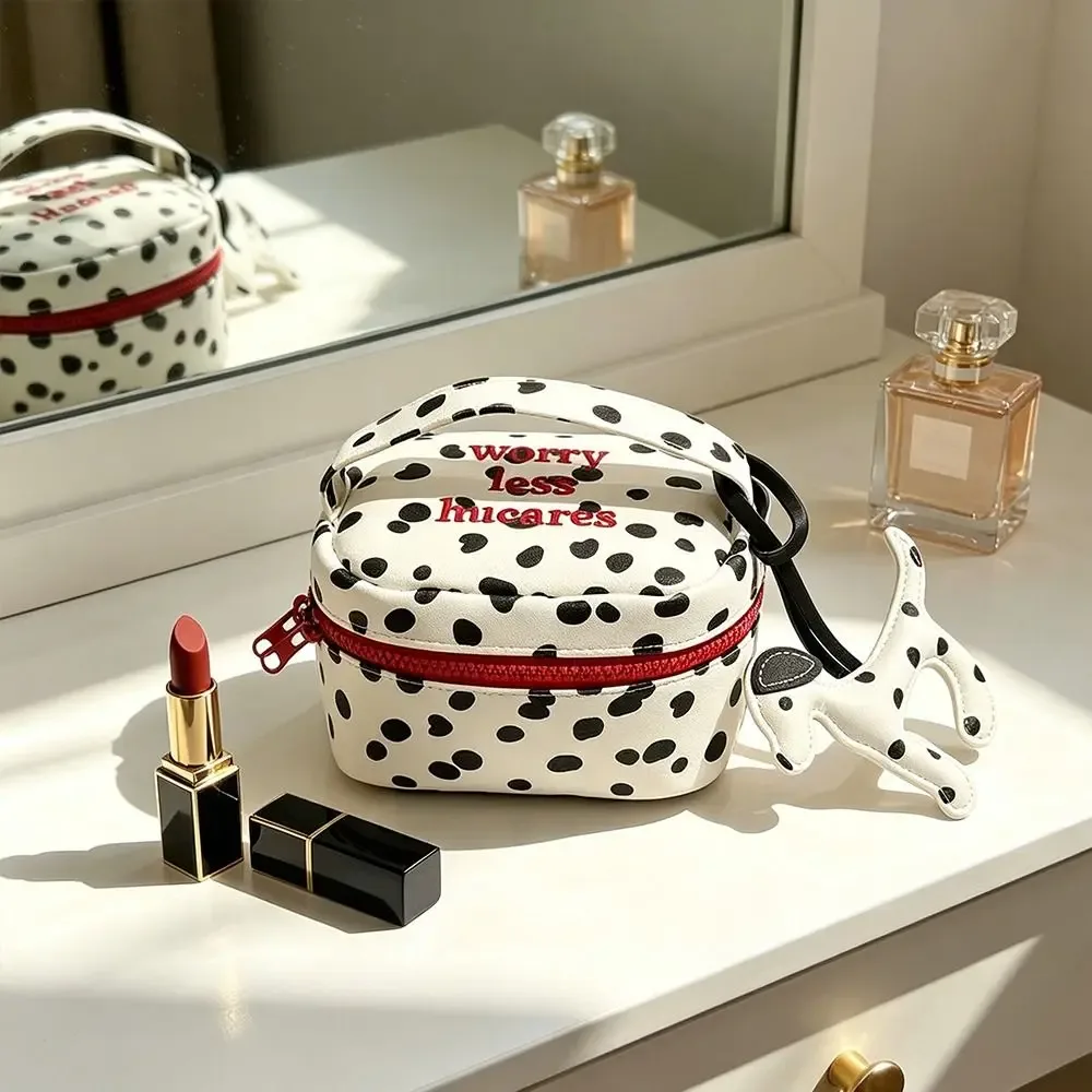Sac de maquillage multifonctionnel à pois, avec fermeture éclair, petite pochette cosmétique, sac à main pour femmes et filles
