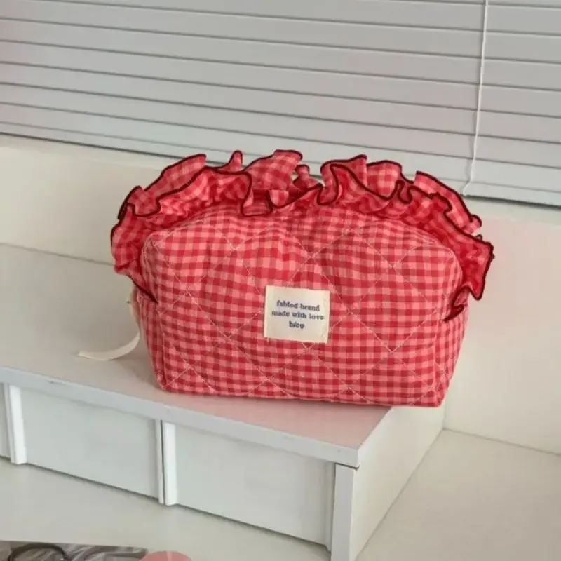 grande trousse de maquillage florale à grande capacité avec nœud et bord volanté – étui de rangement cosmétique pour l'école, les voyages et l'organisation à domicile