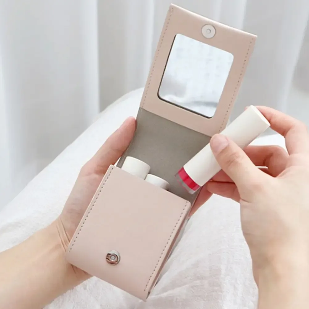 sac de rangement en pu pour rouge à lèvres et poudres, mini sac cosmétique avec miroir, trousse de maquillage portable pour femmes et filles