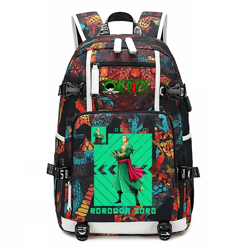 sac à dos d'école imprimé one piece zoro, sac à livres de grande capacité pour étudiants, pour enfants et adolescents