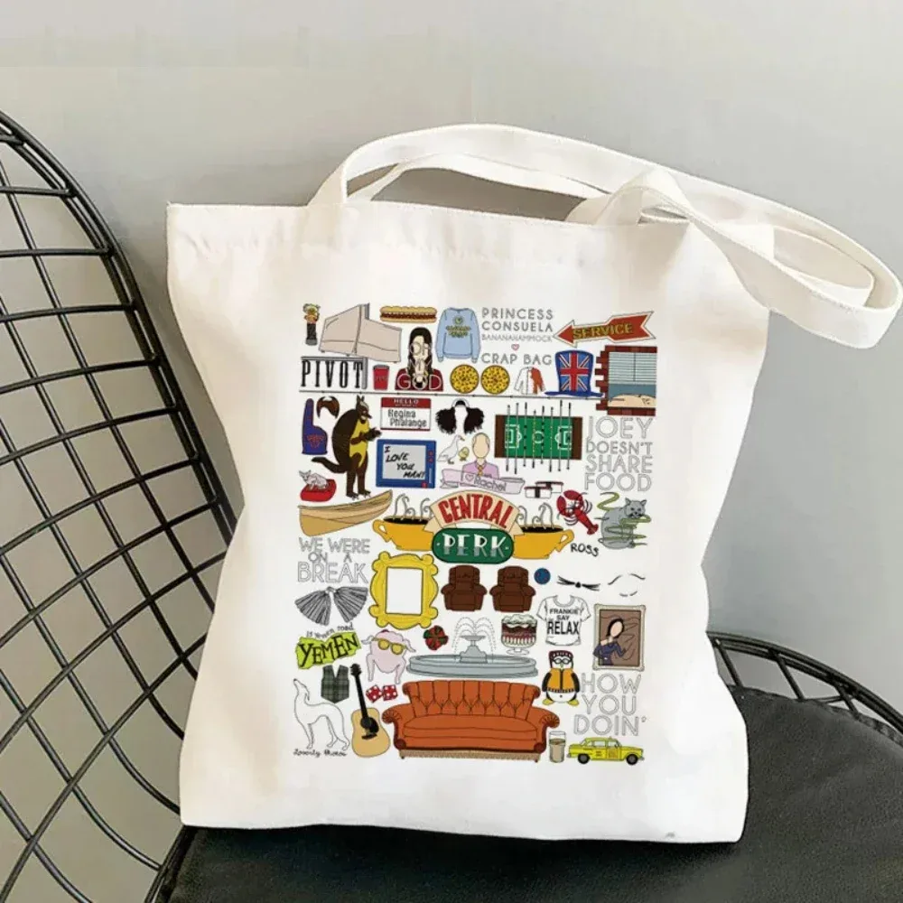 mode amis émission de télévision inspiré toile sac fourre-tout femmes décontracté style de rue harajuku shopper sac à main usage quotidien idée cadeau