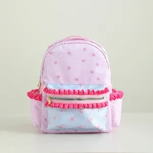sac à dos pour filles à volants, toile florale, doublure à pois et à carreaux, grande capacité, rose, mignon, pour la rentrée scolaire.