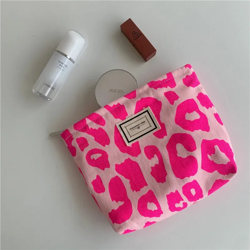 sac à cosmétiques imprimé léopard rose pour femmes, petite pochette rétro pour dames, sacs à main de voyage, sacs de rangement pour crayons d'écolière