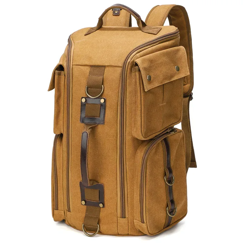 vintage cuir man16 pouces sac à dos pour ordinateur portable toile cirée sac à dos à bandoulière sac à dos de voyage pour hommes femmes