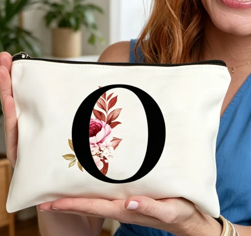 sac à fermeture éclair élégant avec motif de lettres et de fleurs, trousse de maquillage polyvalente, trousse à cosmétiques légère pour femmes a-z, 1 pièce
