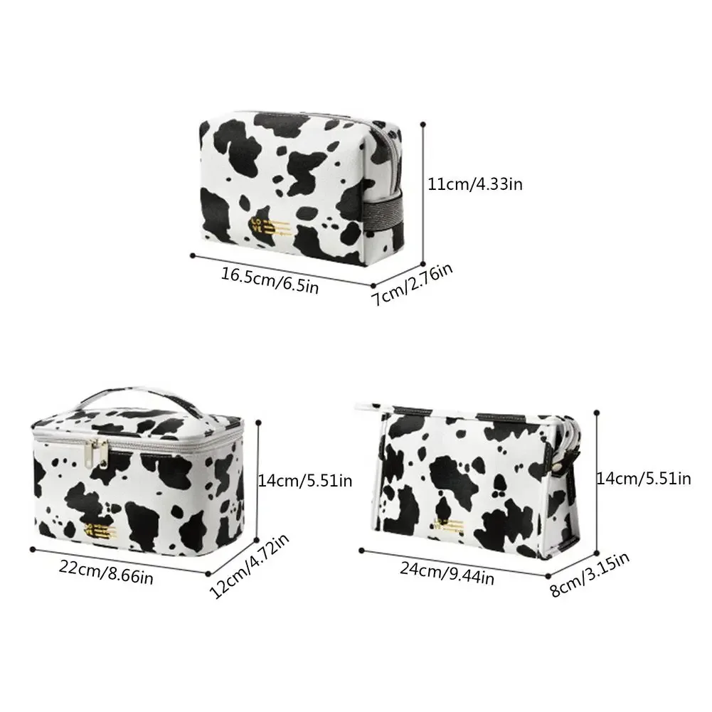 pochette de maquillage mignonne à la mode, trousse de toilette portable imprimée vache, organisateur multifonctionnel à fermeture éclair pour vacances, camping, fête