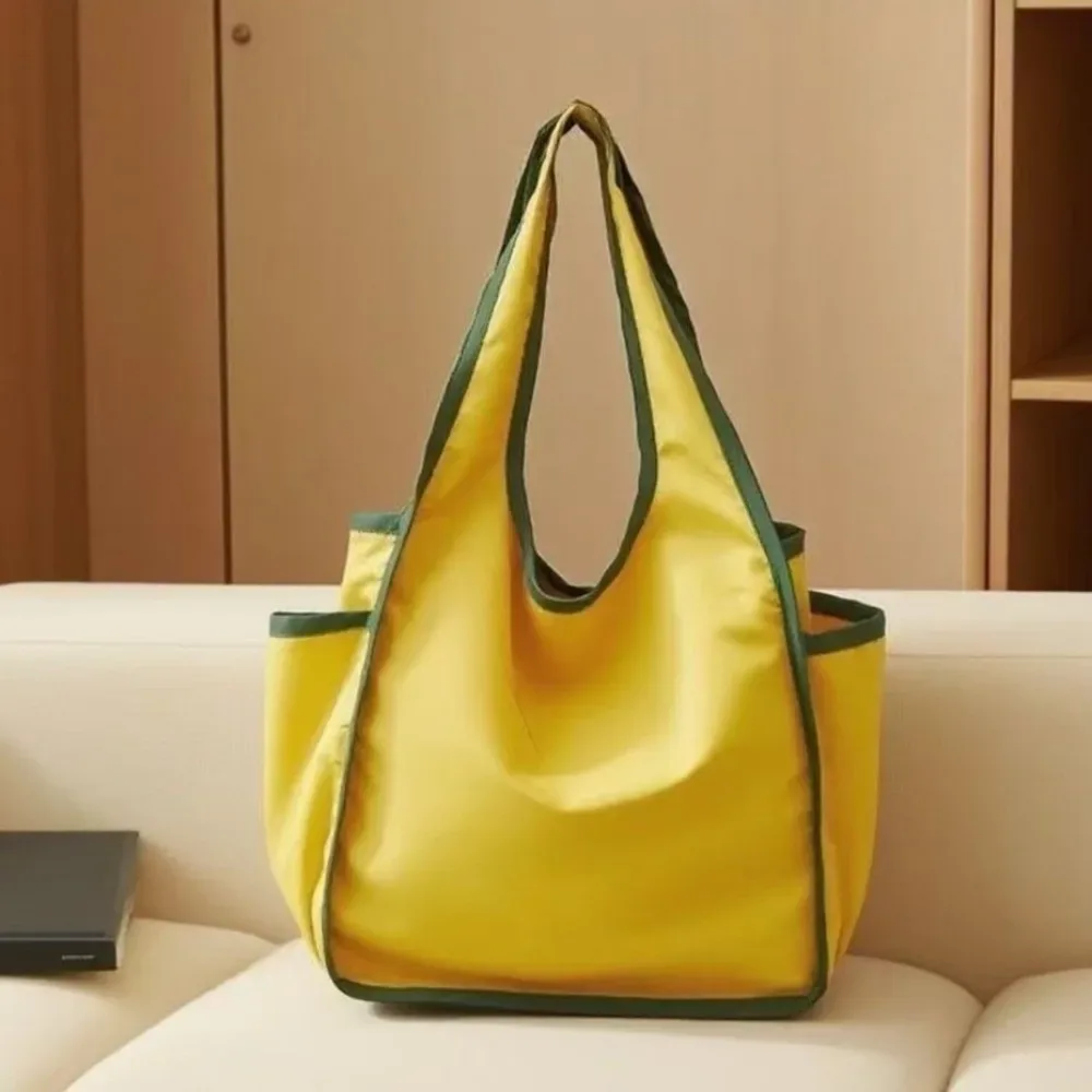 sac de courses réutilisable de grande capacité, sac fourre-tout pliable et imperméable, sac écologique en polyester à blocs de couleur, sac d'étude