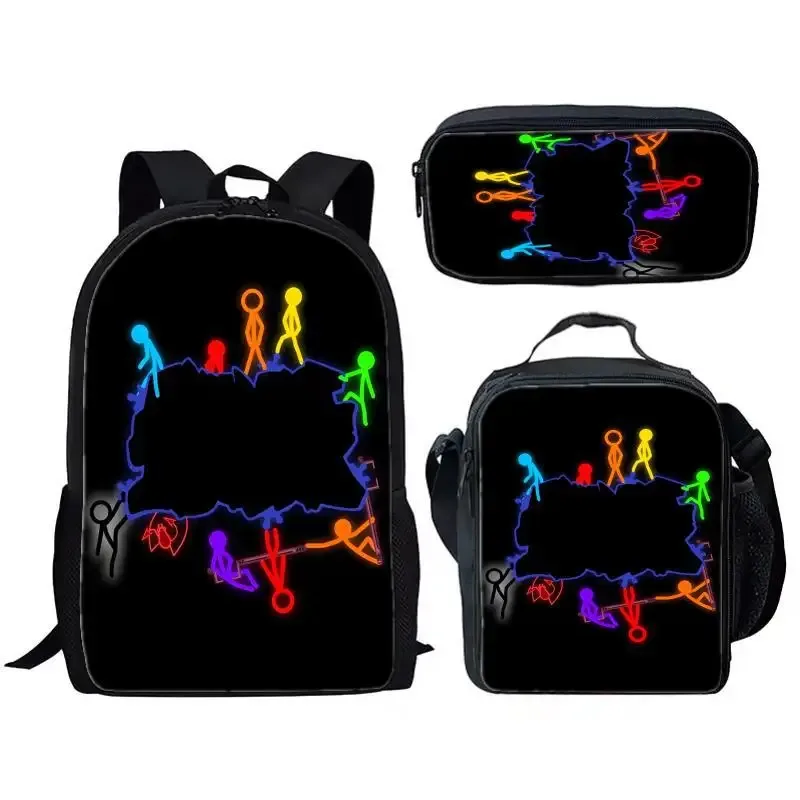 luxe populaire drôle alan becker impression 3d 3 pièces/ensemble sacs d'école pour élèves sac à dos pour ordinateur portable sac à dos sac à déjeuner à bandoulière trousse à crayons