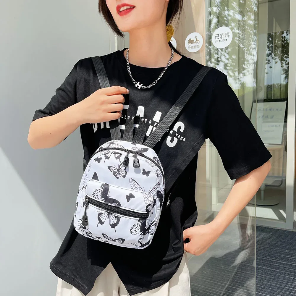 sac à dos en nylon à motif animal mignon pour femmes, blanc, noir, à la mode, pour adolescentes