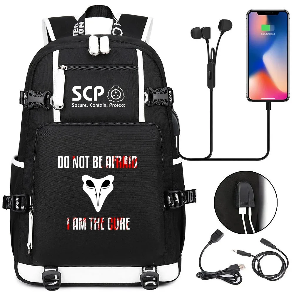 sac à dos scp foundation cartable noir, sacs d'école de dessin animé pour enfants adolescents, sac à dos de voyage scp, sacs initiés par ordinateur portable usb