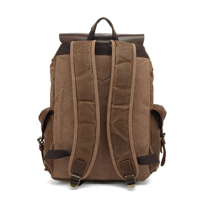 sac à dos en toile de cire d'huile pour femmes, sac de voyage vintage étanche de grande capacité, mochila en cuir pour ordinateur portable avec cordon