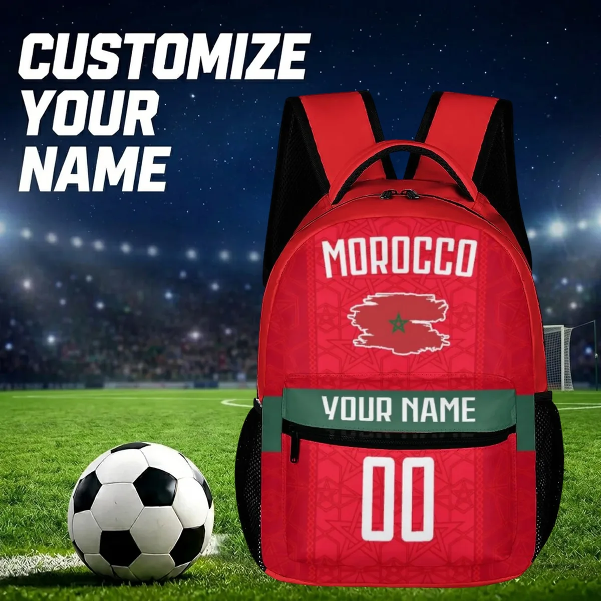 Sac à dos personnalisé du Maroc avec nom et numéro, sac d'école style équipe nationale de football pour enfants, sac à dos de voyage, cadeau pour adolescents