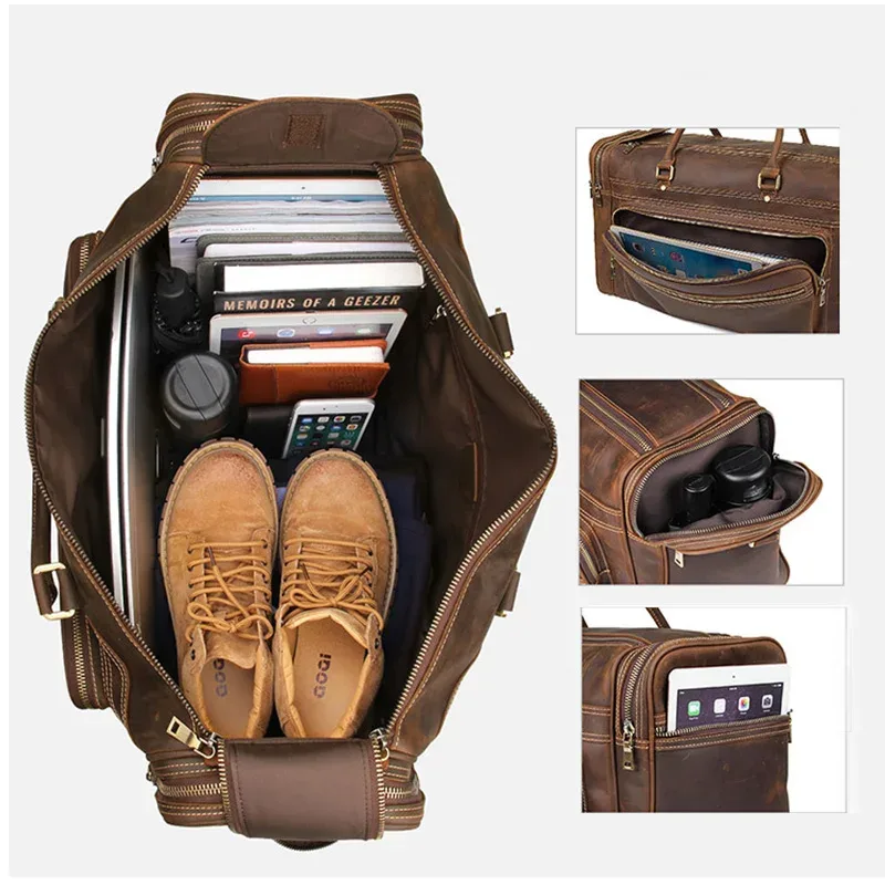 sac de voyage en cuir de vache group pour homme, accessoire durable en peau de vache