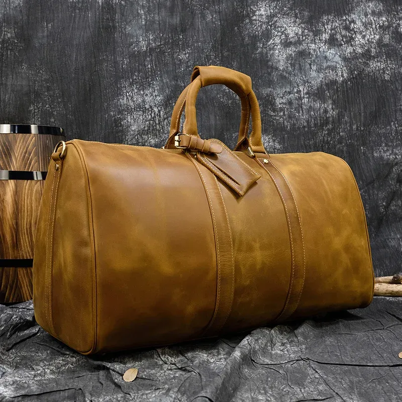 luufan-sac de voyage en cuir véritable pour homme, grande capacité, vintage, elin, cheval, homme, bagage, week-end
