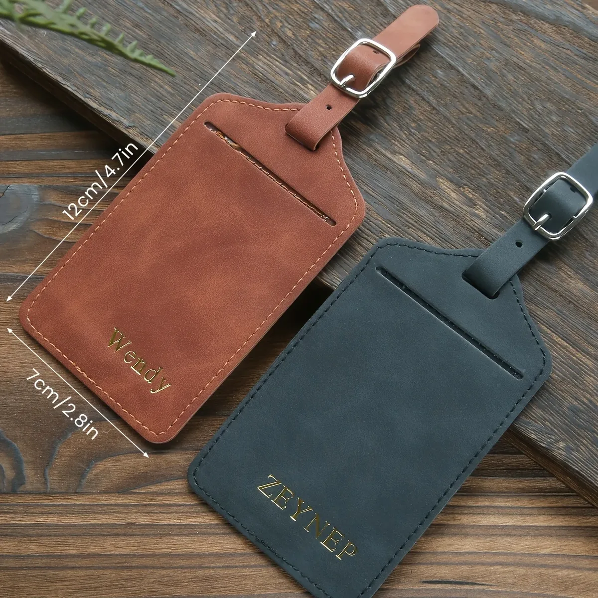étiquette de bagage personnalisée avec monogramme doré estampé à chaud, carte de nom et de confidentialité, étiquette de valise végane, accessoire chic pour le voyage et les mariages