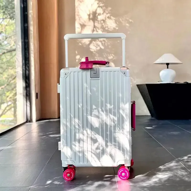 bagage roulant à guidon large avec cadre en aluminium, avec roues pivotantes silencieuses colorées et serrure tsa, valise à roulettes de grande capacité