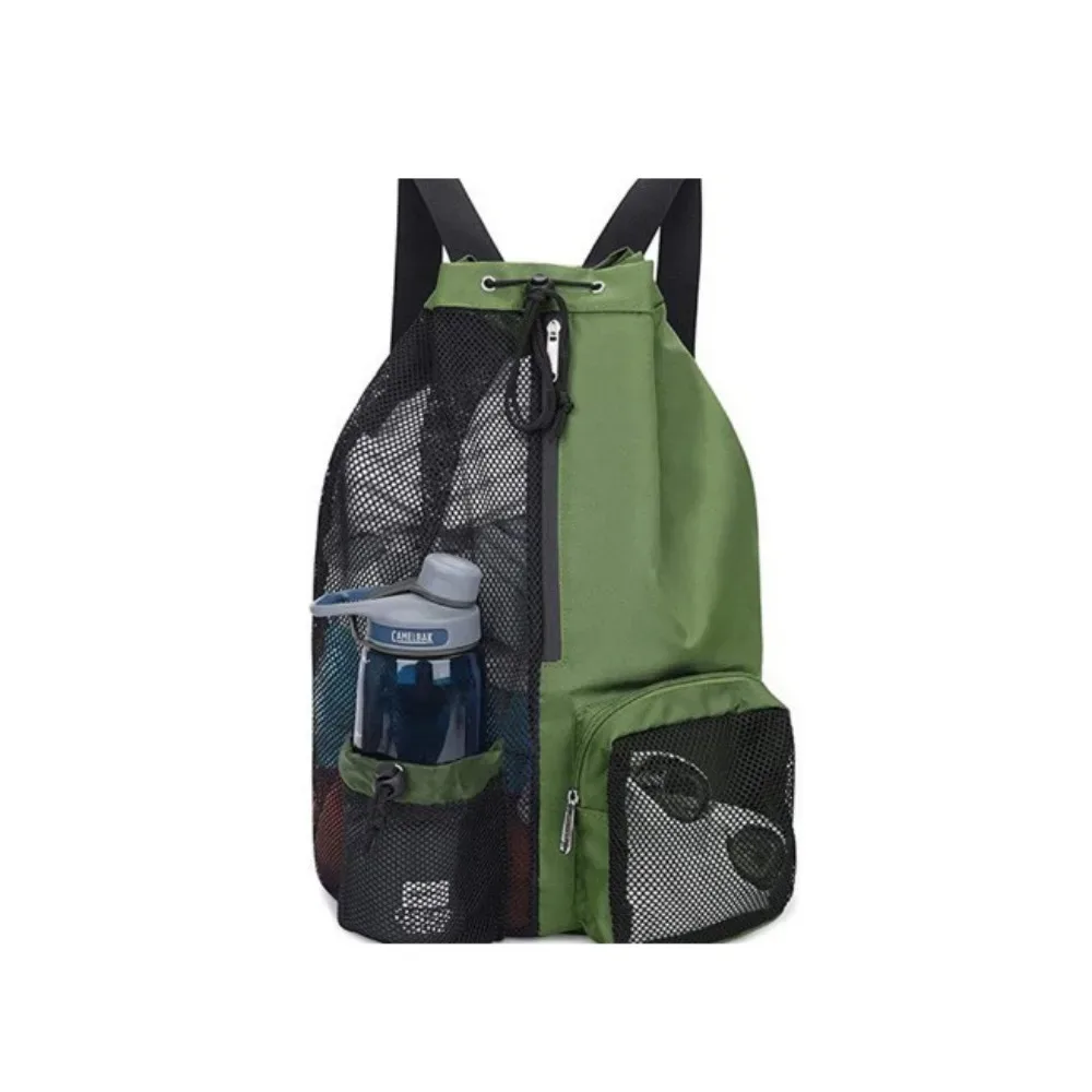 sac à dos en maille avec poche étanche et cordon de serrage, grande capacité, couleur unie, sac de natation, sacs de rangement pour la plage, sac de sport et de fitness, pour l'extérieur