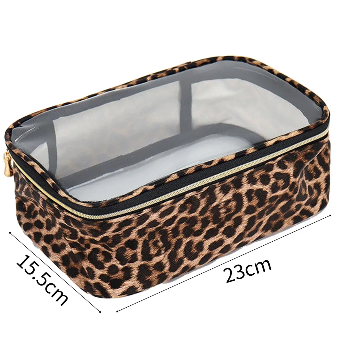 sac de maquillage transparent imprimé léopard, grande capacité, organisateur de cosmétiques de voyage, sac à cosmétiques étanche à fermeture éclair