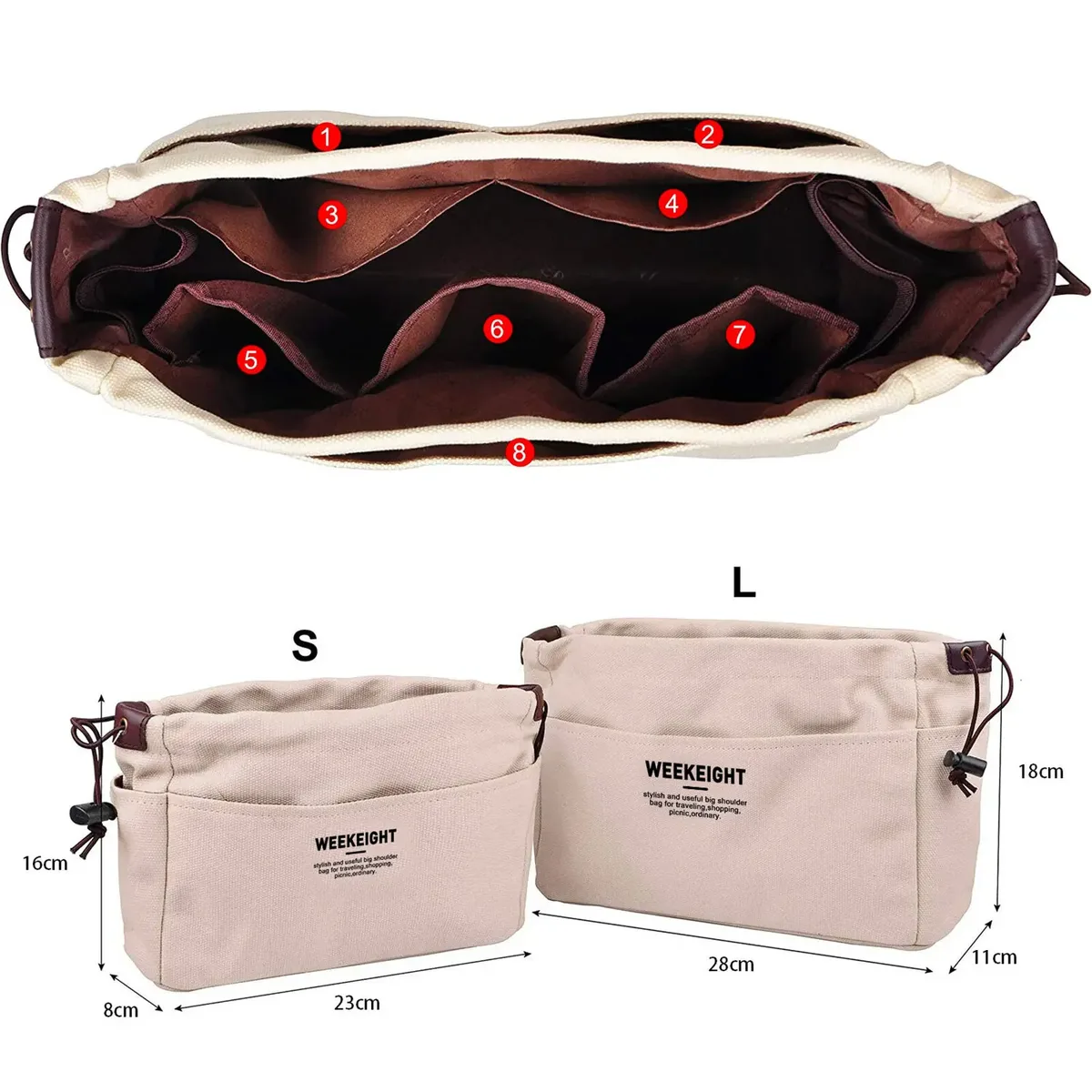 organisateurs de sacs à main en toile, sac de rangement robuste avec fermeture éclair (2 tailles)