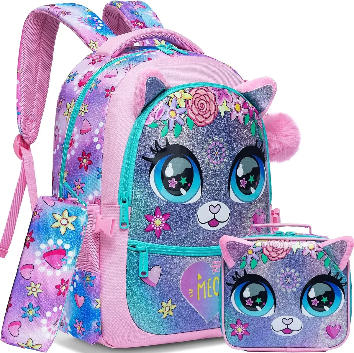 sac à dos scolaire mignon pour filles, sac à bandoulière pour enfants avec boîte à lunch isotherme, sac à dos décontracté pour étudiants, cadeau de rentrée scolaire