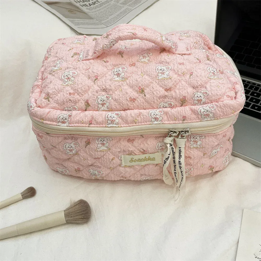 nouveau dessin animé dames sac de rangement de voyage rétro floral femmes sacs à cosmétiques mignon filles trousse de maquillage sac de maquillage sacs à main