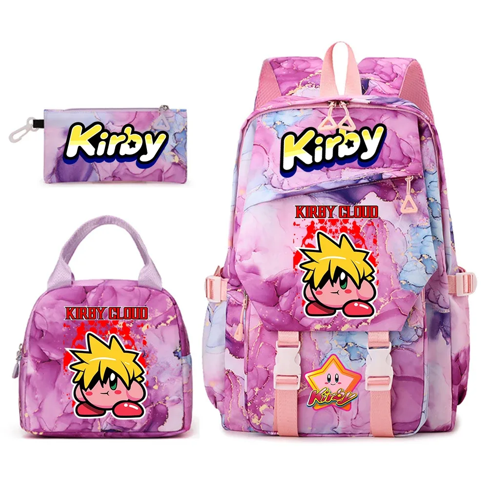 ensemble de sacs à dos pour étudiantes avec imprimé kirby, sac à déjeuner et trousse à crayons, sac à dos scolaire léger