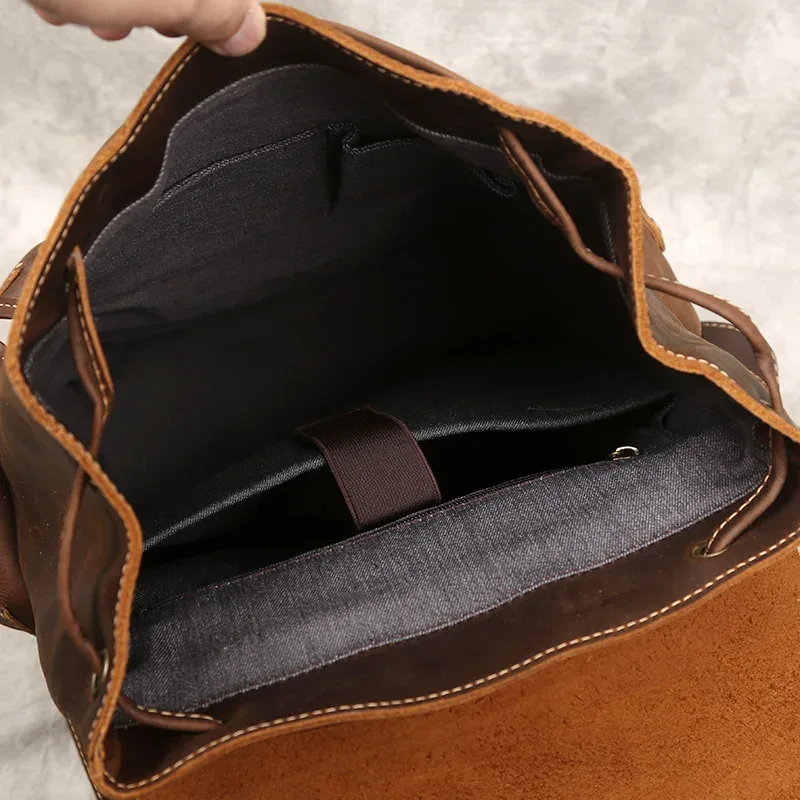 sac à dos rétro en cuir de cheval fou pour hommes, avec couche supérieure en cuir de vache, sac d'école de grande capacité, sac d'ordinateur portable, nzpj