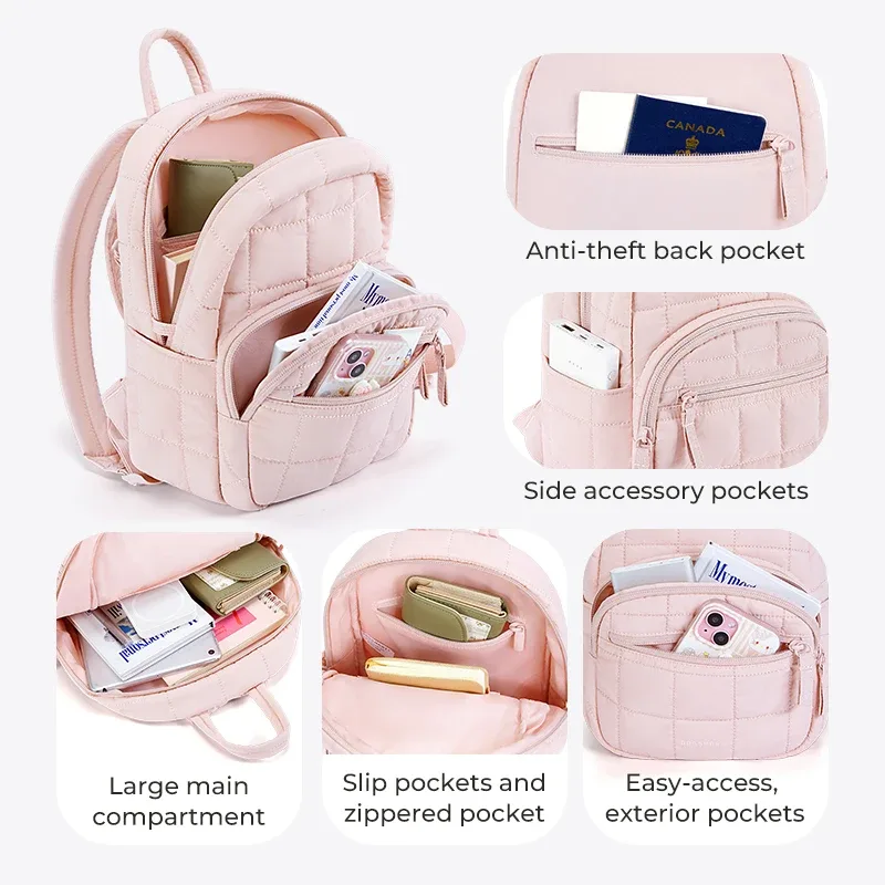 bagsmart petit sac à dos mignon pour femme, sac à livres pour collège, mini sac à dos multifonction pour fille, pour les voyages de loisirs