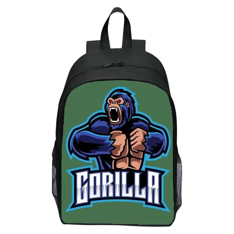sac à dos pour enfants de 16 pouces, jeu imprimé, étiquette gorilla, sac à dos d'école primaire, pour garçons et filles