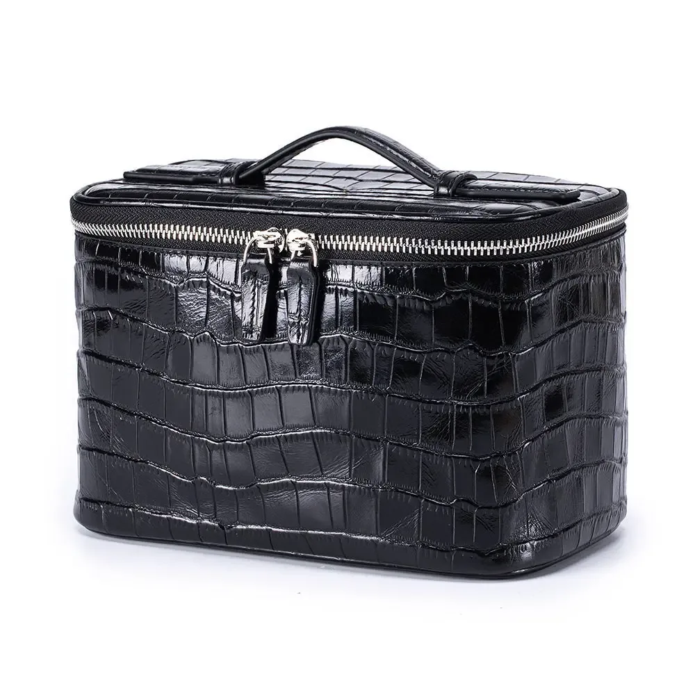 sac à cosmétiques de luxe haut de gamme en cuir de vachette de qualité supérieure, sac de rangement compartimenté de grande capacité, trousse de toilette portable pour femme