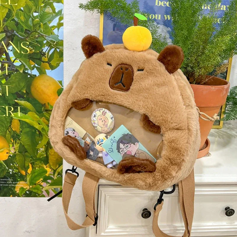 sac à dos en peluche capybara kawaii pour femme, sac fourre-tout drôle de dessin animé, grande capacité, cadeau pour enfants, polyvalent, nouveau