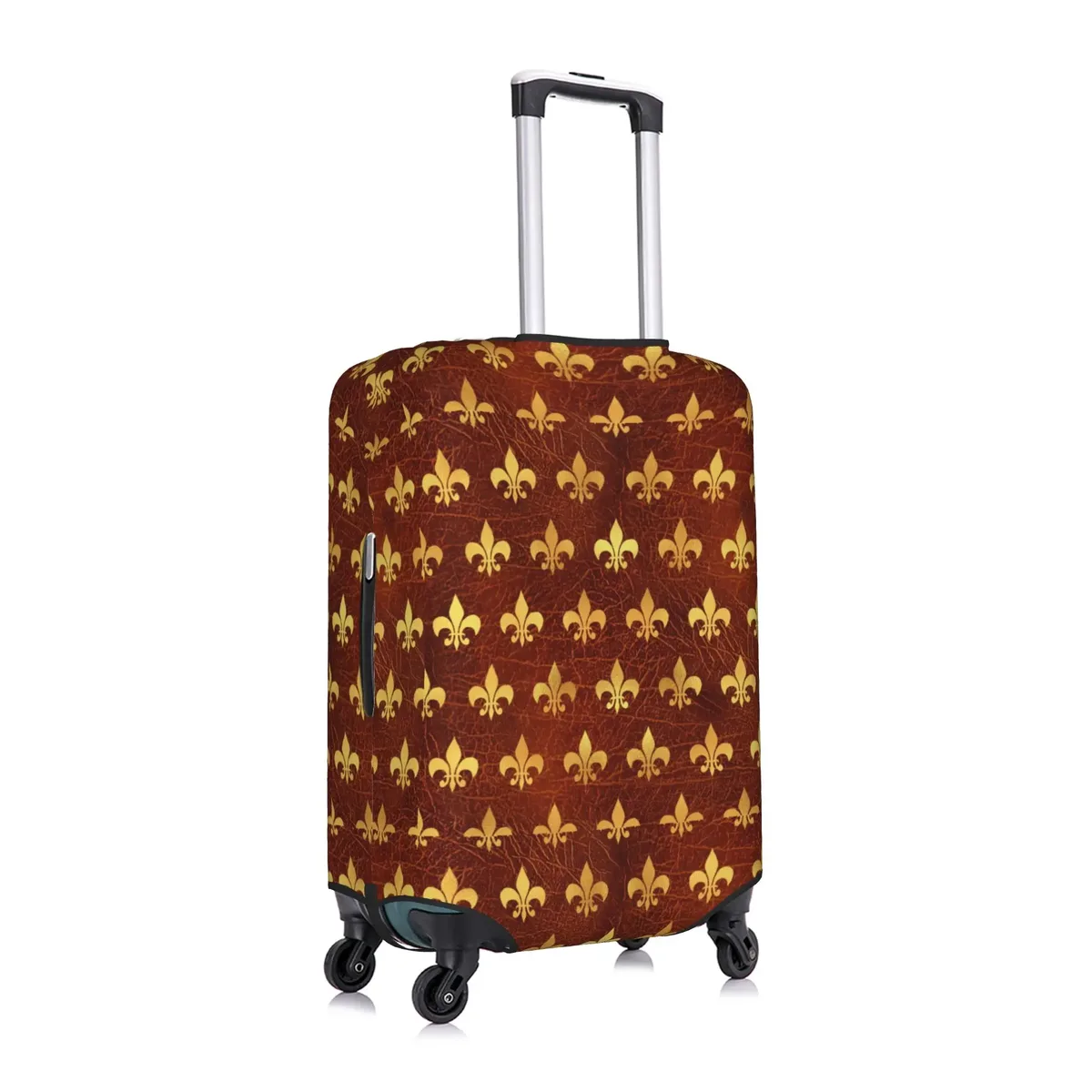 housse de protection pour bagages en cuir marron doré royal, motif fleur de lis, housse de protection amusante pour valise, convient aux valises de 18 à 32 pouces