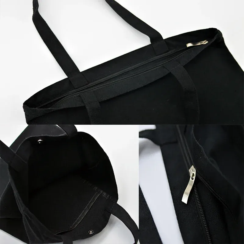 sacs en toile réutilisables pour femmes, sacoches personnalisées avec fermeture éclair, fourre-tout de shopping, à la mode, noir, blanc, beige