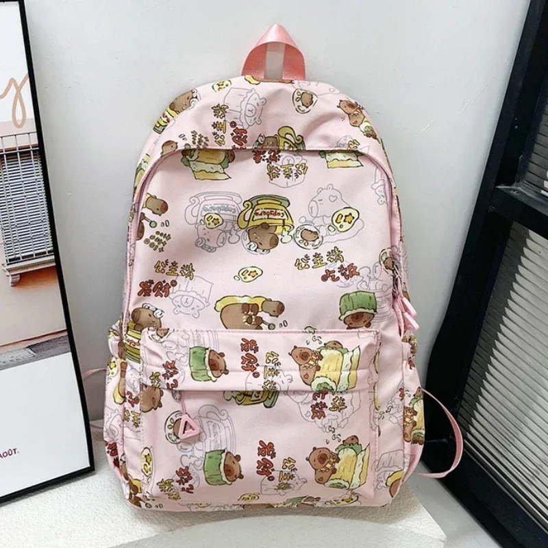 kawaii dessin animé capybara sac à dos drôle grande capacité capybara sac d'école étudiant pochette d'ordinateur sac à dos scolaire pour étudiant