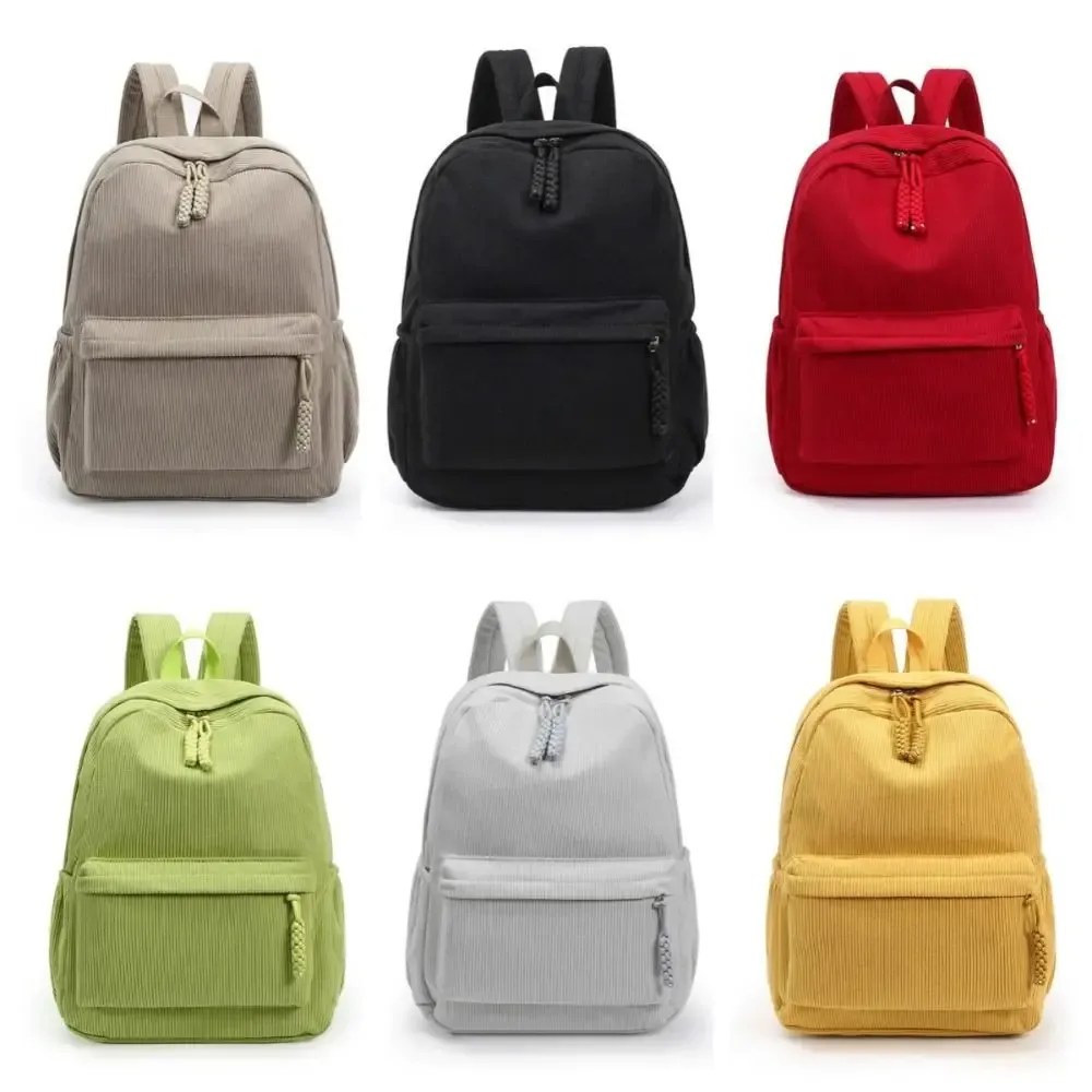 sac à dos léger en velours côtelé, grande capacité, couleur unie, sac d'école pour étudiants, sac à dos portable de style japonais pour femmes
